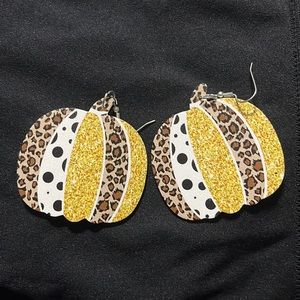 Leather gold and animal print pumpkin earrings